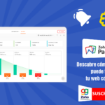 Panel de control de Zoho PageSense mostrando análisis de tráfico, mapas de calor y conversiones web.